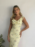 CIDER Ruffle Neck Floral Maxi Dress