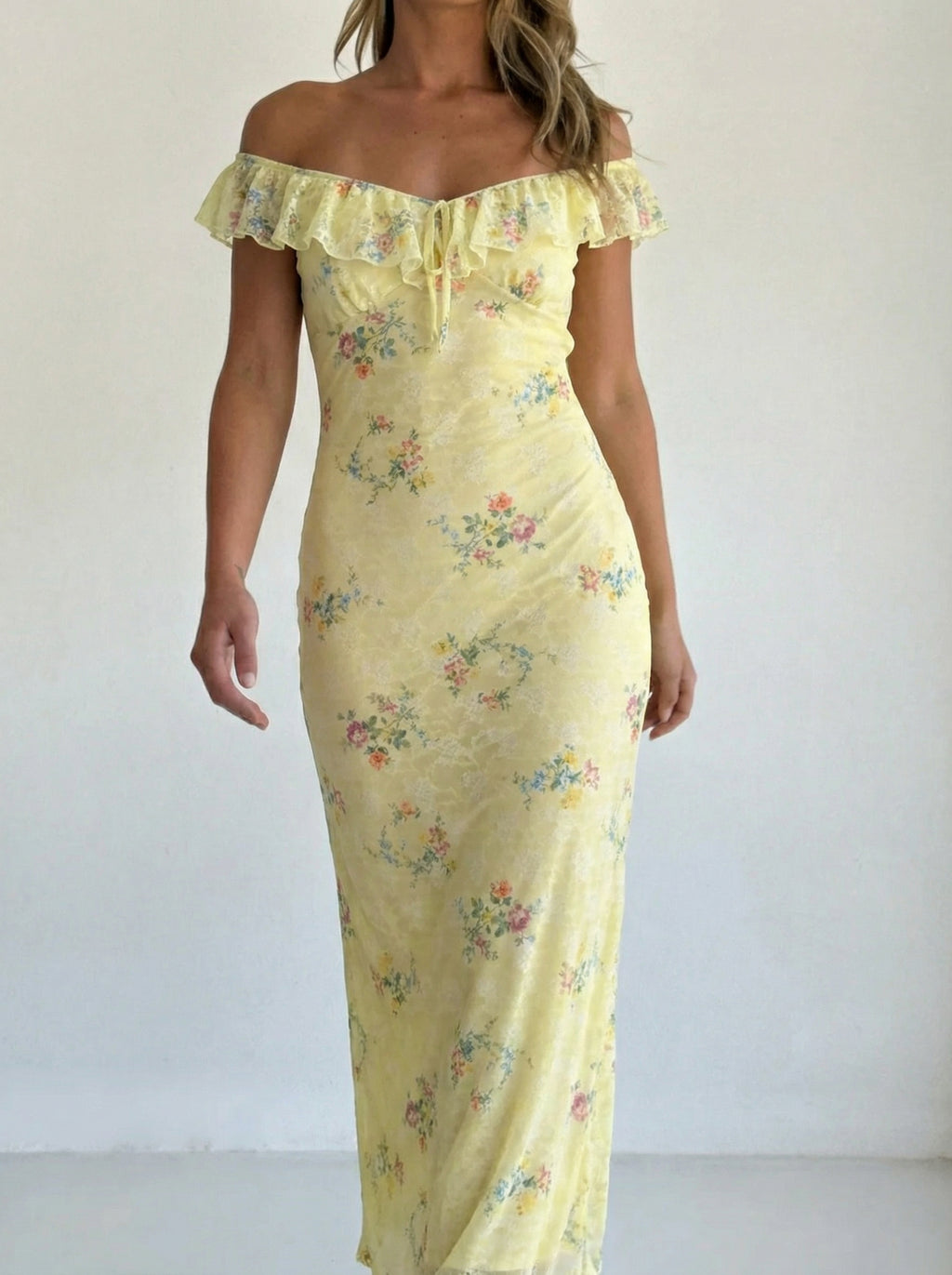 CIDER Ruffle Neck Floral Maxi Dress