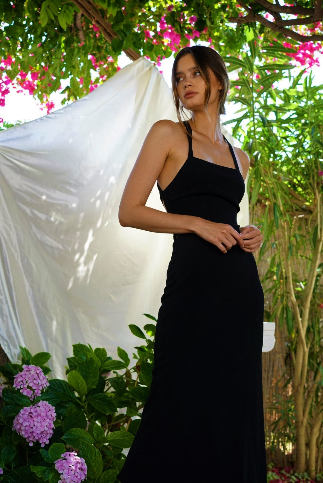 THIRD FORM BOUQUET LACE BACK SLIP DRESS IN BLACK