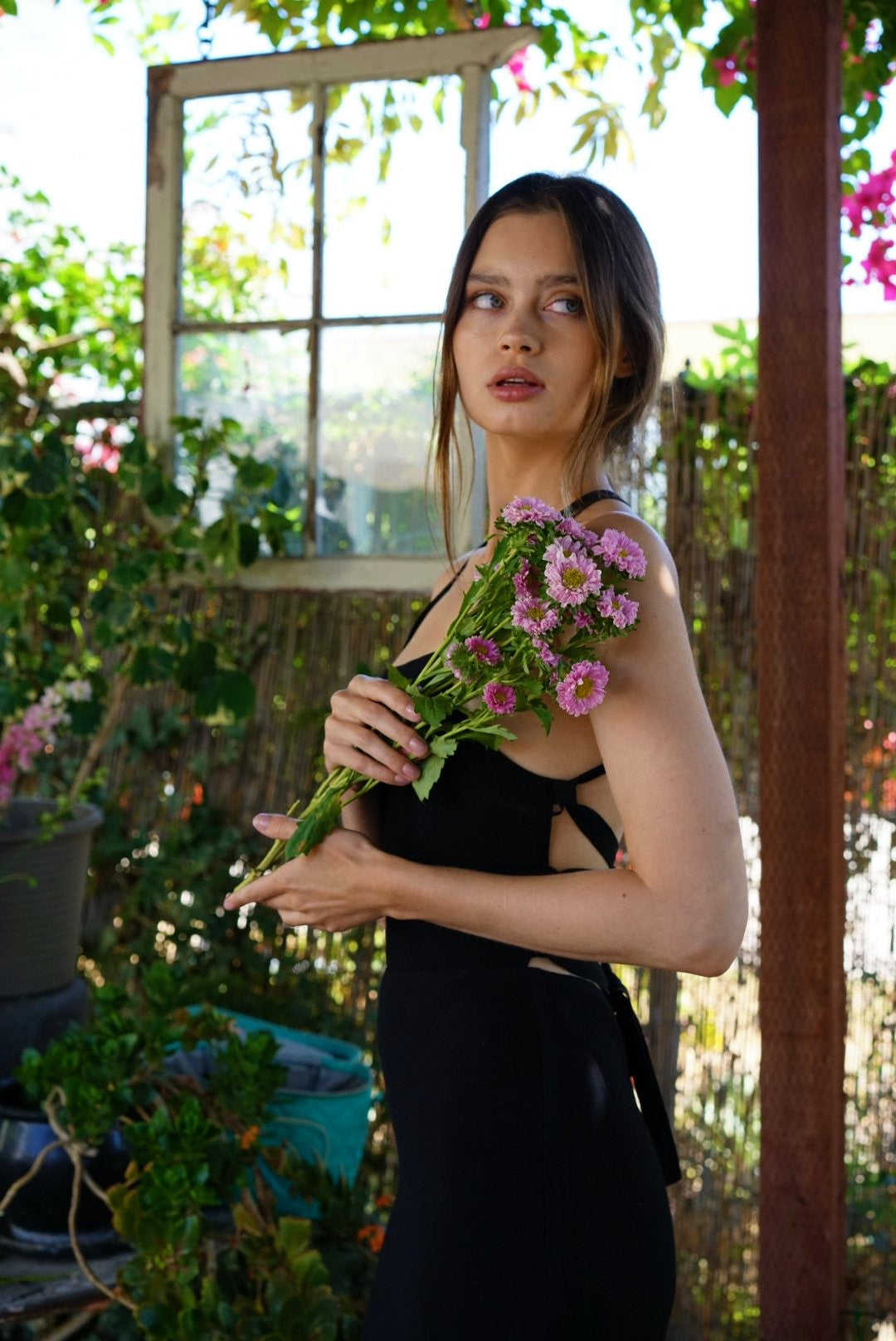 THIRD FORM BOUQUET LACE BACK SLIP DRESS IN BLACK