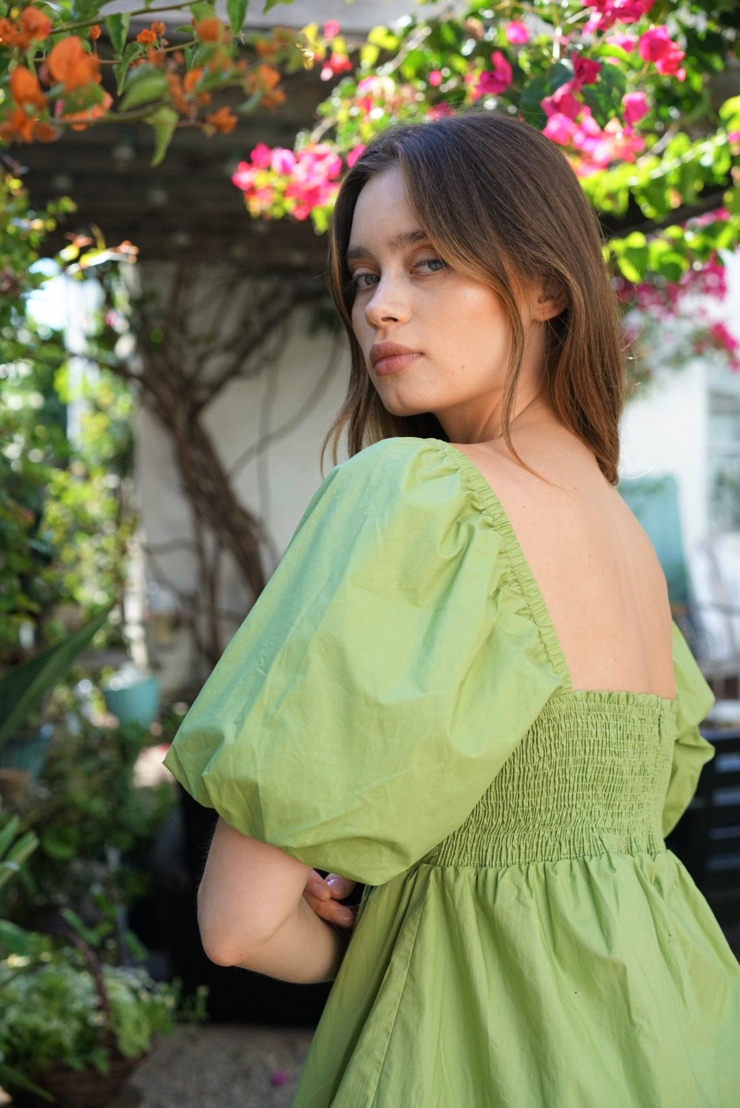 EN SAISON POPLIN BABYDOLL DRESS IN PISTACHIO