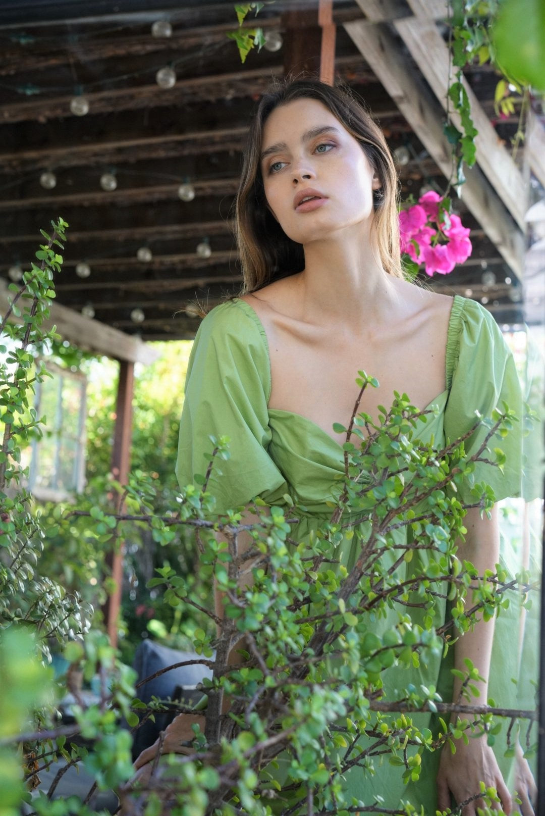 EN SAISON POPLIN BABYDOLL DRESS IN PISTACHIO