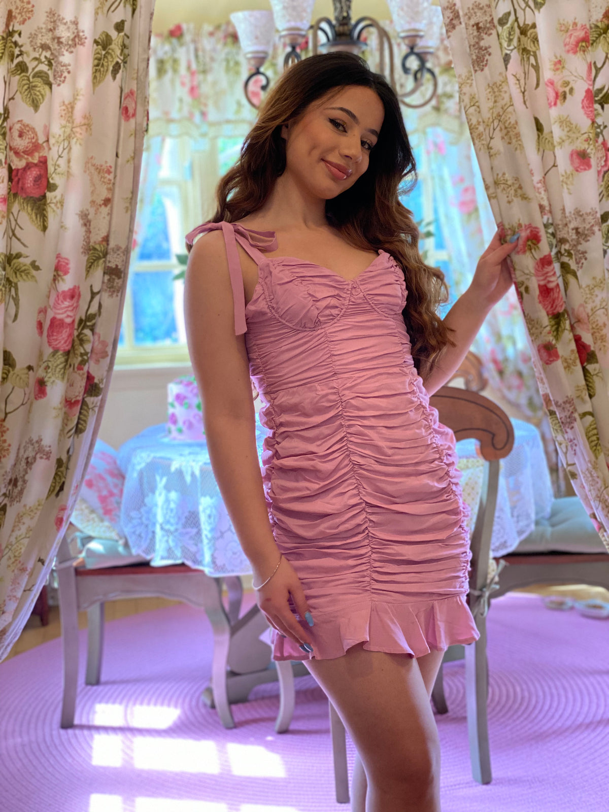 ASTR THE LABEL AIKO MINI DRESS IN PINK LILAC