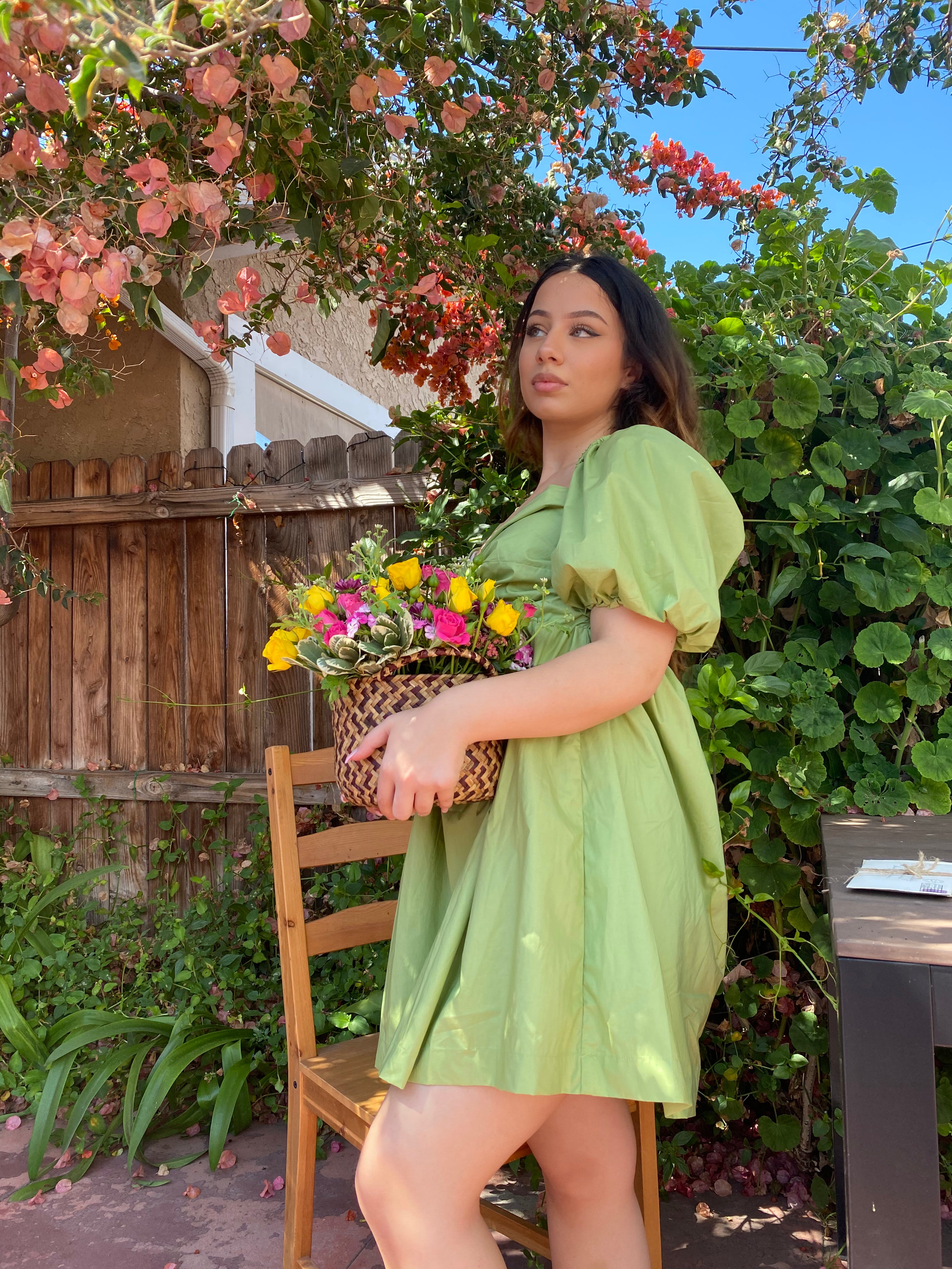 EN SAISON POPLIN BABYDOLL DRESS IN PISTACHIO